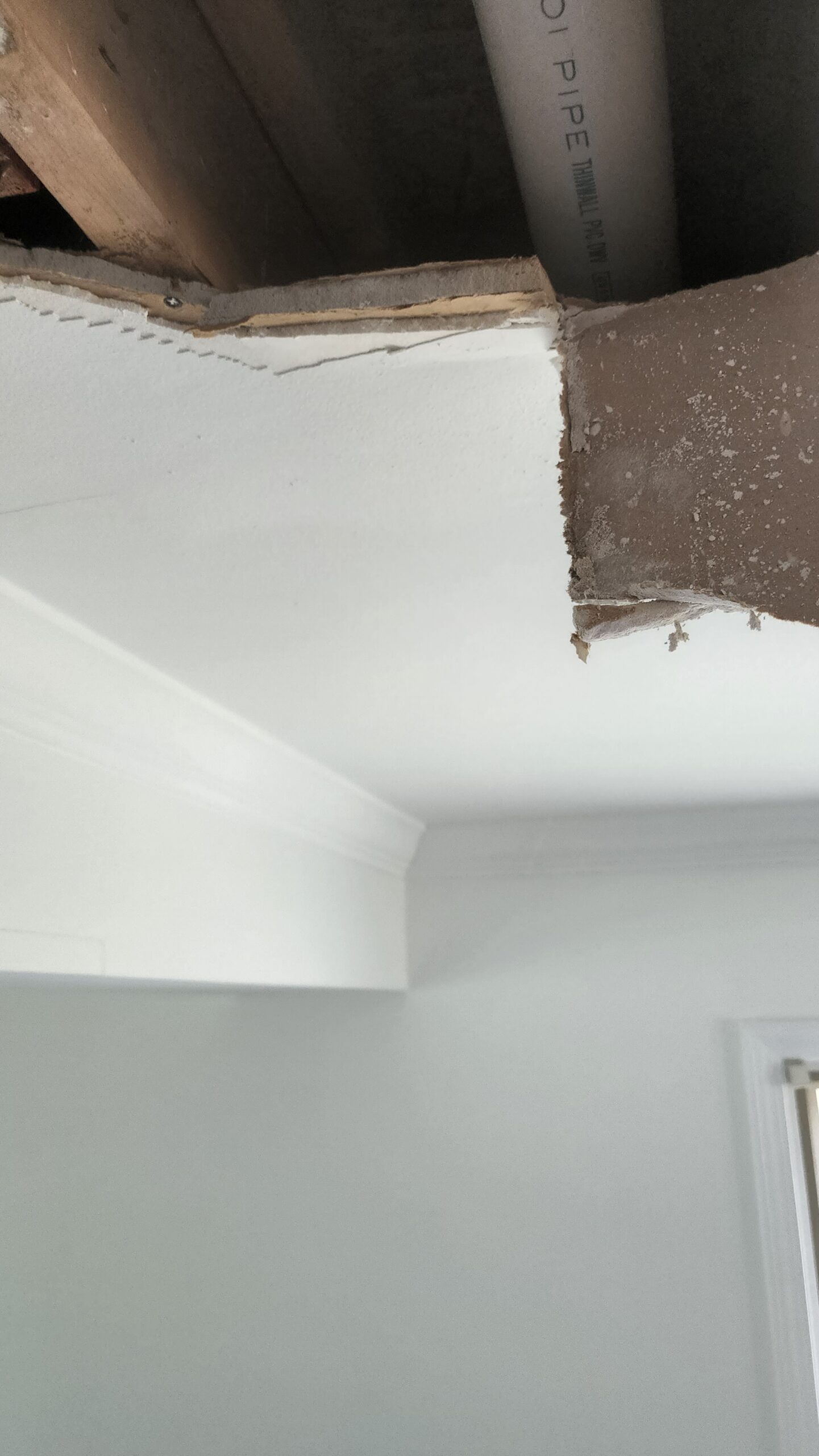 Wet drywall ceiling after a toilet overflow