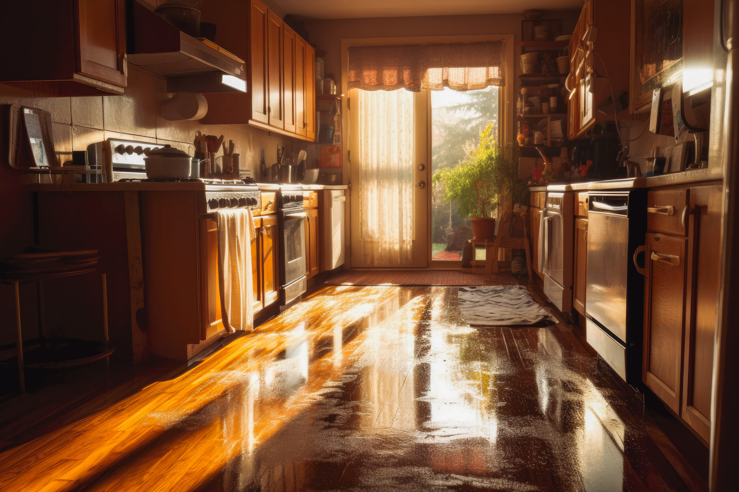Kitchen water damage dishwasher leak