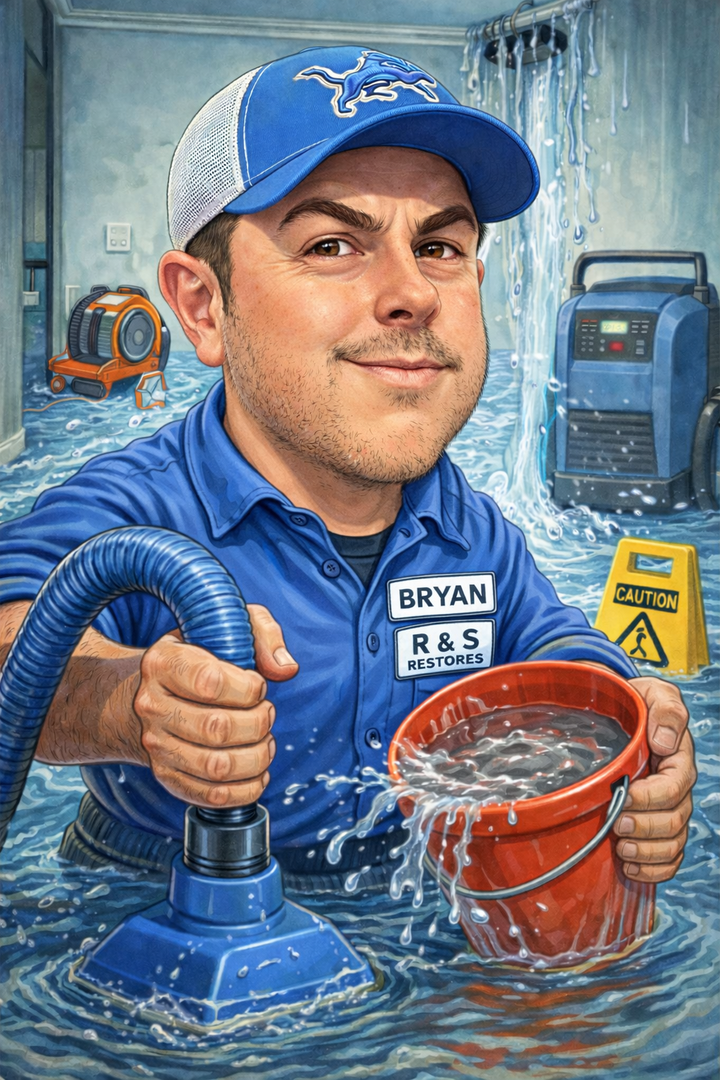 Bryan tackling a flooded room CEO R & S Restores Property Restoration