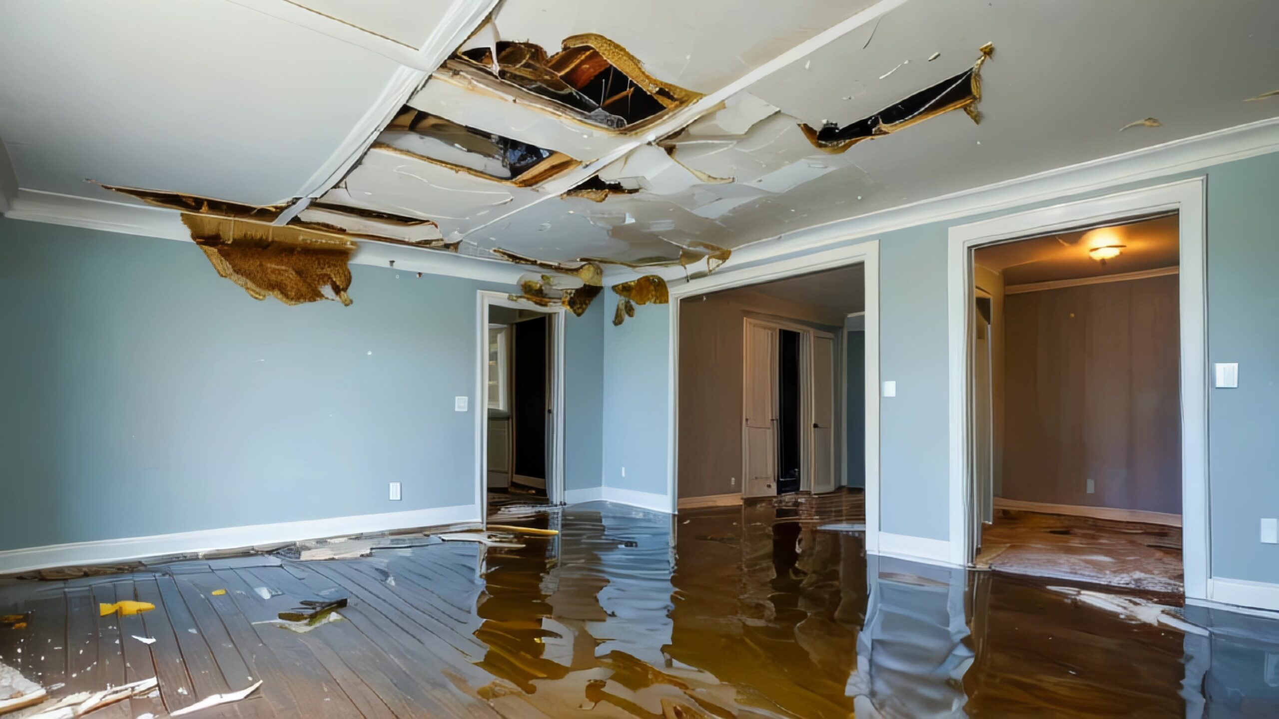 Water damage burst pipe